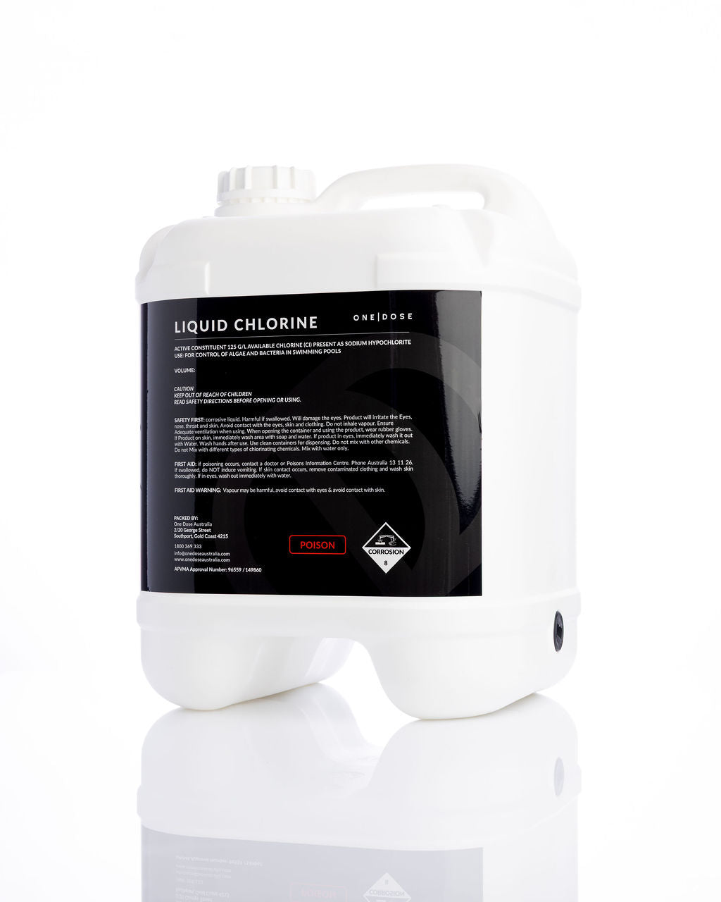 One Dose liquid chlorine pool sanitiser for swimming pool water treatment
